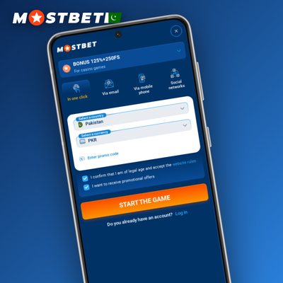 One-click button icon for instant Mostbet account create in Pakistan