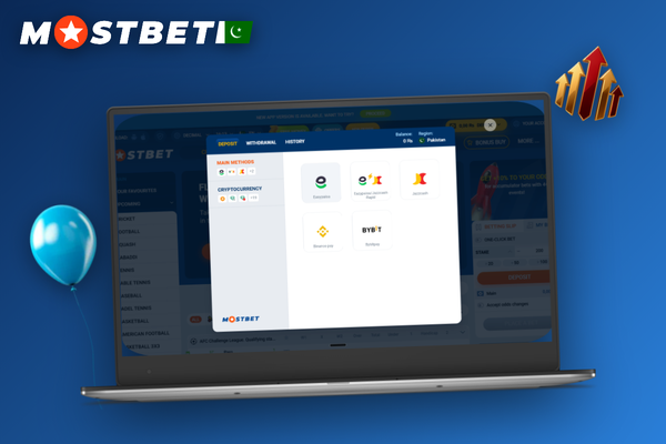 How to deposit money in Mostbet using crypto showing a network dropdown on a laptop screen
