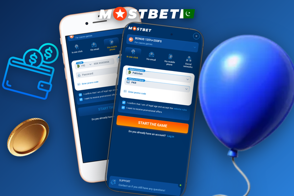Mostbet login and registration screen on a smartphone app in Pakistan