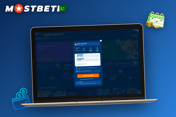 Laptop and phone showing Mostbet register login screen with username and password fields