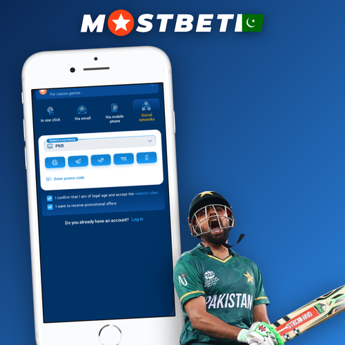 Mostbet register screen on a mobile phone with sign-up form in Pakistan