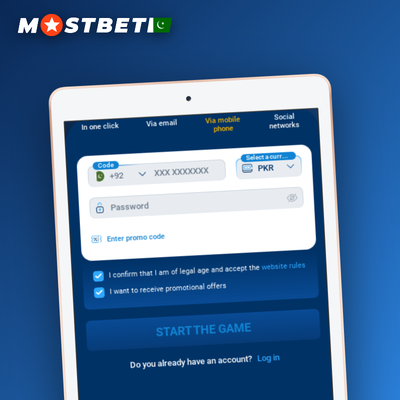 Smartphone with SMS code icon for Mostbet sign up via phone number in Pakistan